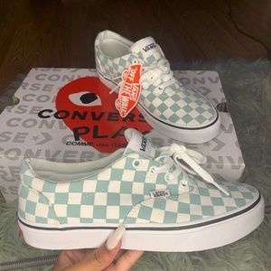 Light Blue and White Checker Vans